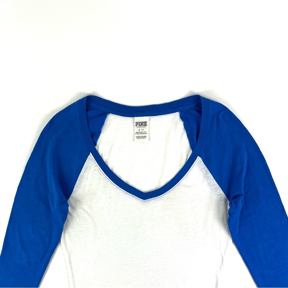 PINK Victoria’s Secret Blue V-Neck Baseball Long Sleeve Tee - Picture 3 of 6